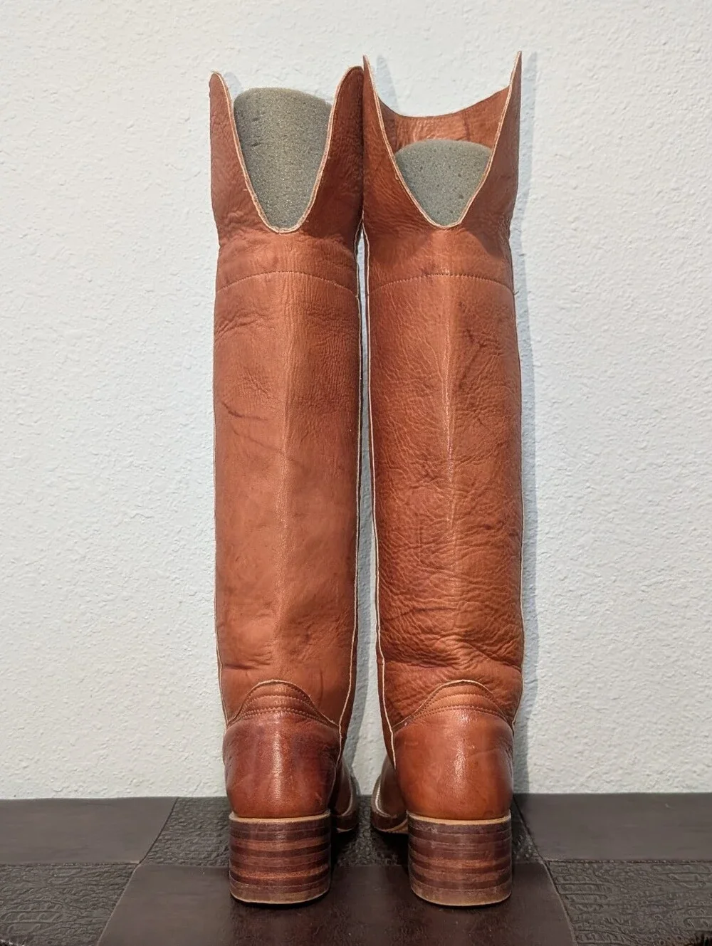 Vintage Frye Made in USA Over The Knee Leather Boots Cognac Brown Size 5.5M